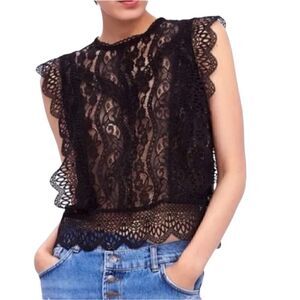Zara Black Lace Guipure Crochet Sleeveless Top, Size XS